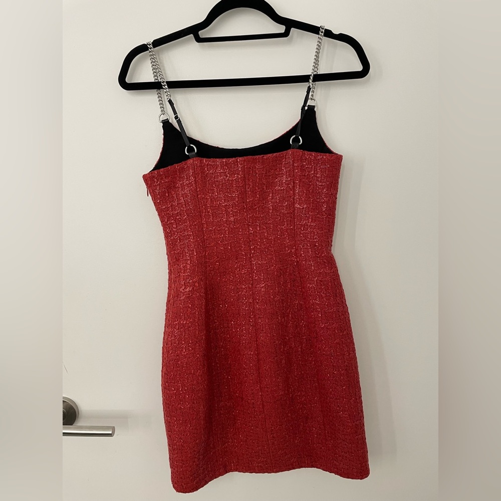 Alexander Wang chain trimmed coated tweed red dress - Picture 3 of 4